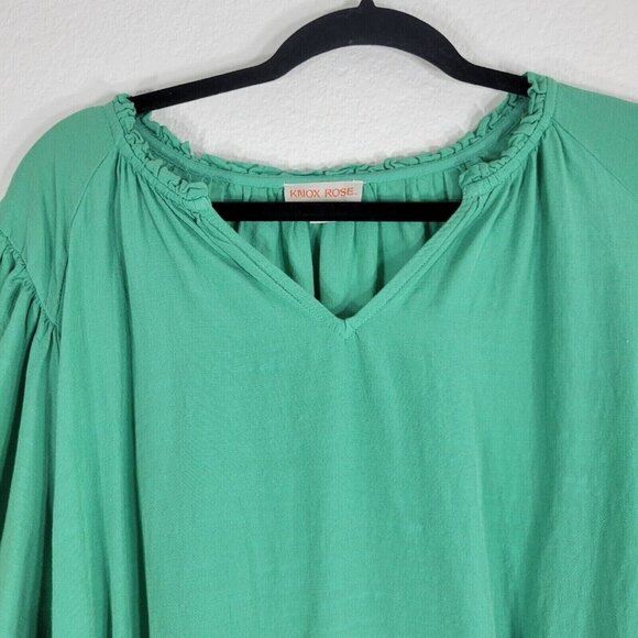 Knox Rose Women Medium Pullover Dress Tie Waist Ruffle Bottom Green Spring - Picture 2 of 10